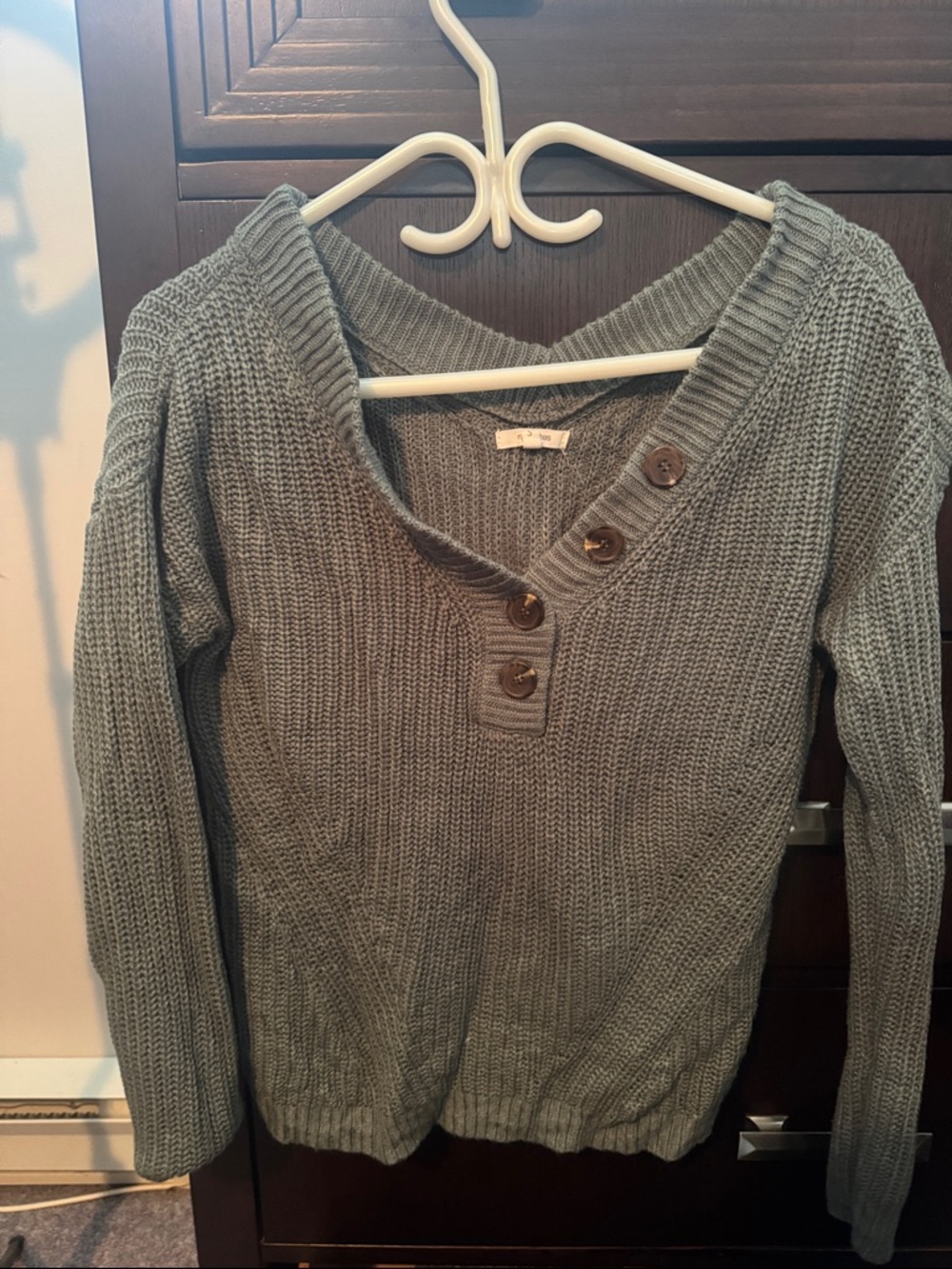 Maurices Olive Grey V-Neck Button Knit Sweater